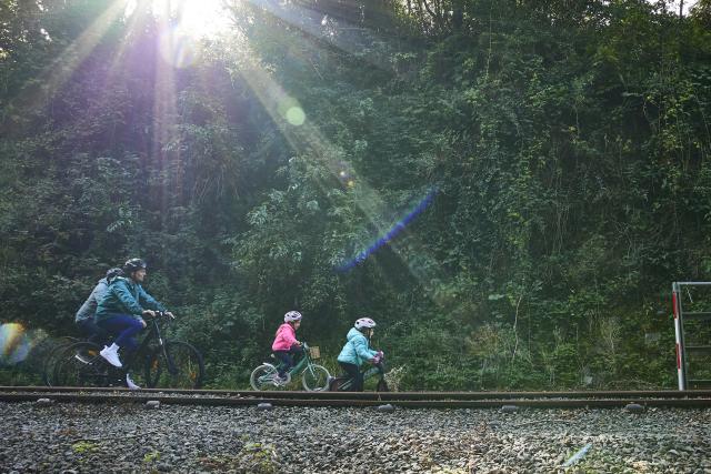 Family cycling on the Waterford Greenway