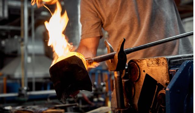 Master Blower working with molten crystal 